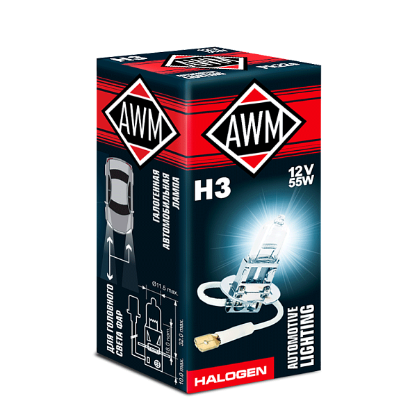 Лампа галогенная H3 12V 55W (PK22S) AWM 410300002